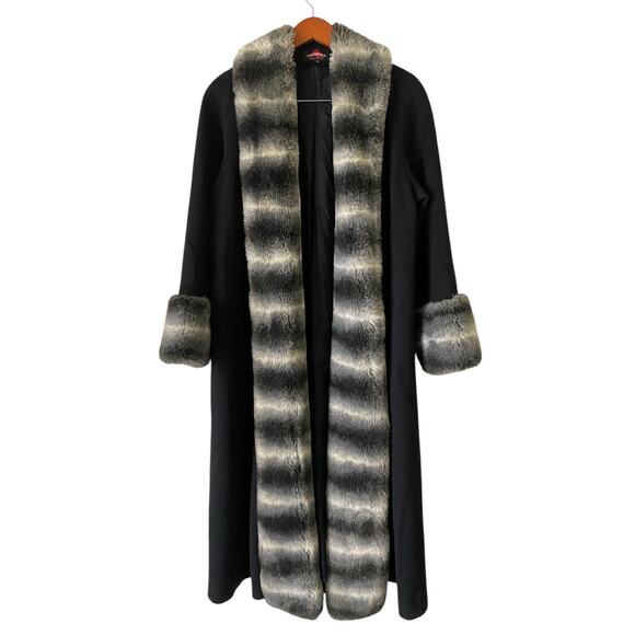 Vintage Penny Lane Long Wool Trench Coat US 6 Black Faux Fur Winter Made in USA - Picture 12 of 12